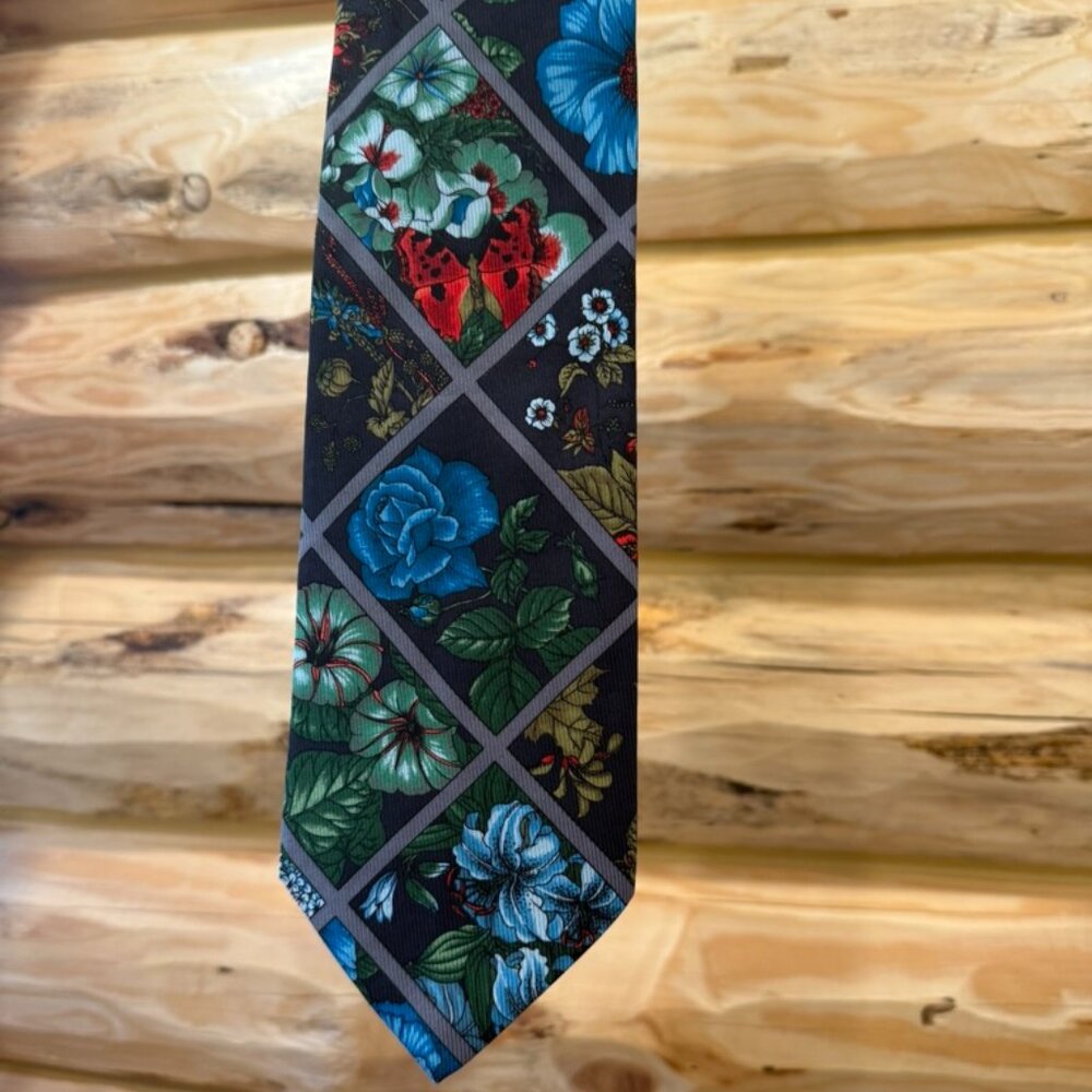 Vintage Kenzo Paris 100% Silk Tie with Floral Pattern